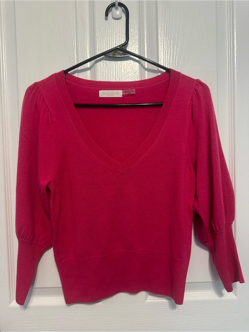 Ramy Brook Pink Wool Cashmere Blend Puff Sleeve V-Neck Sweater XS